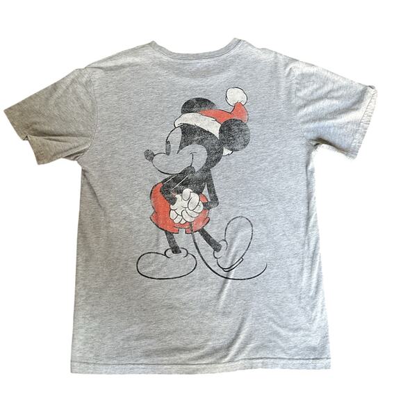 Disney Mickey Mouse Santa Hat Gray Graphic Tee – Unisex Holiday T-Shirt Size M - Picture 3 of 4